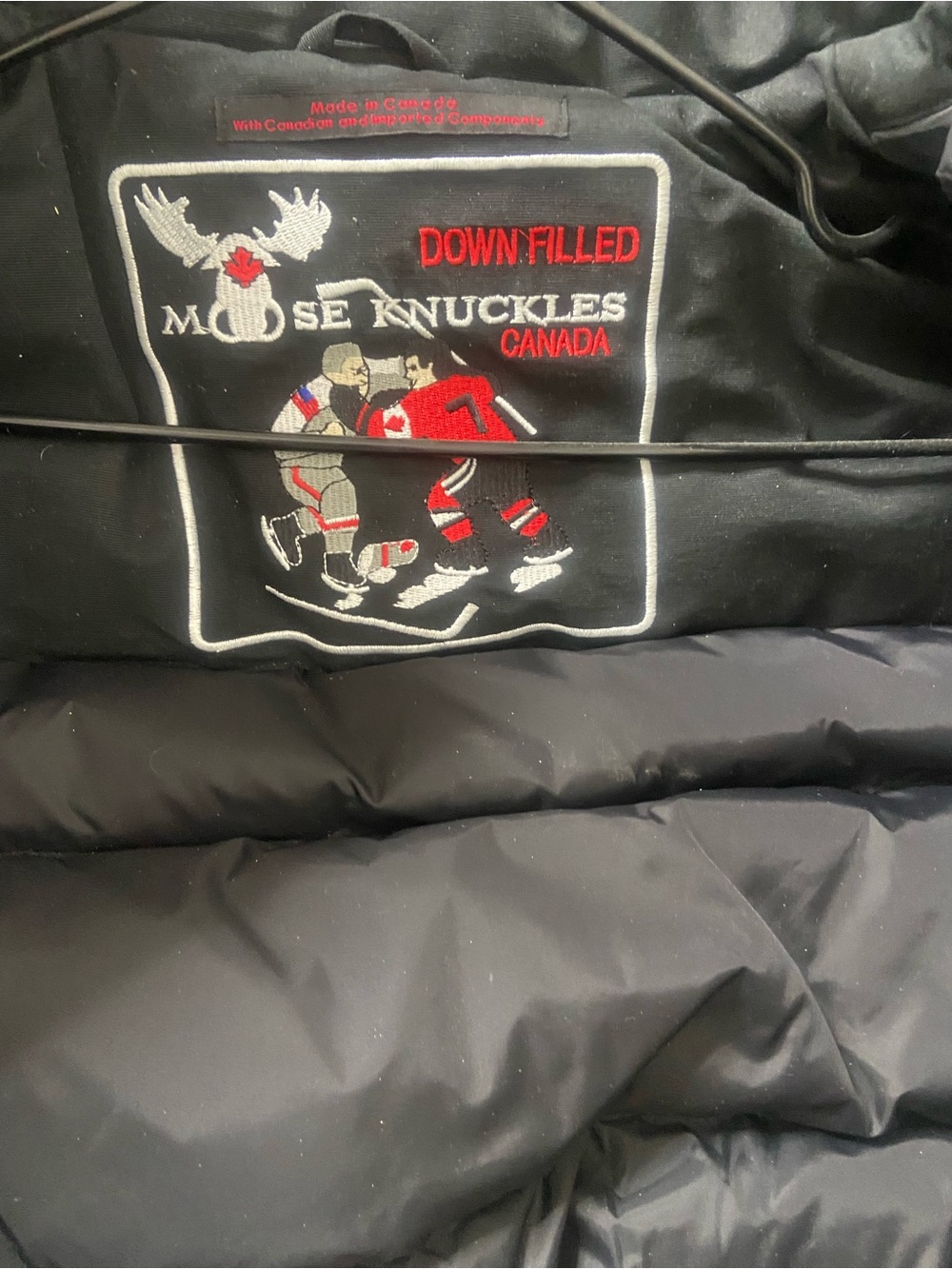 Moose Knuckles Black Down-Filled Jacket with Red Accents - Picture 3 of 4